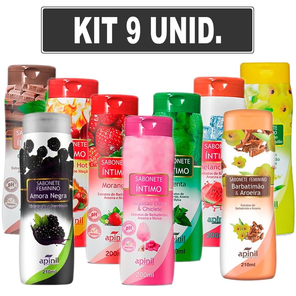 KIT 9 Sabonete Liquido Intimo Feminino Fragrâncias Refrescantes Apinil