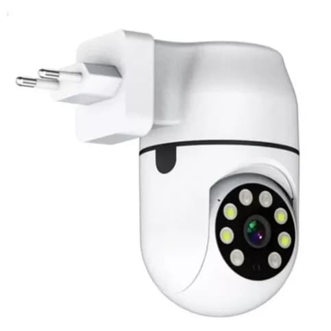 Câmera Lâmpada Plug Tomada Hd 720p Wifi Panorâmica Infravermelho visão noturna Cor Branco