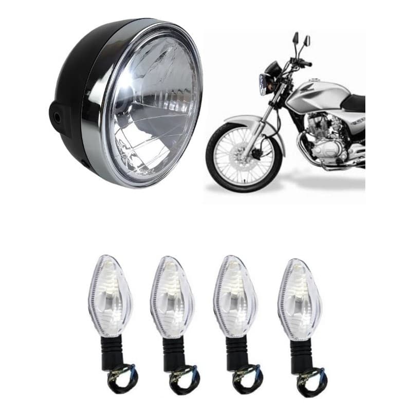 kit Farol Completo + 4 Piscas Seta Moto Cg 125 150 Titan Fan 2004 á 2008