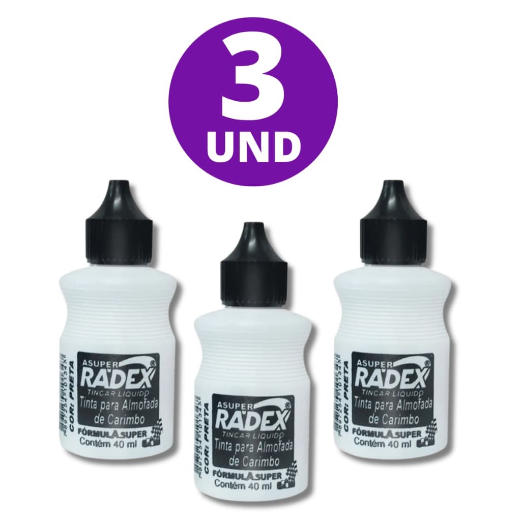 Tintas para Carimbo Cor Preta Radex 3 Unidades 40ml