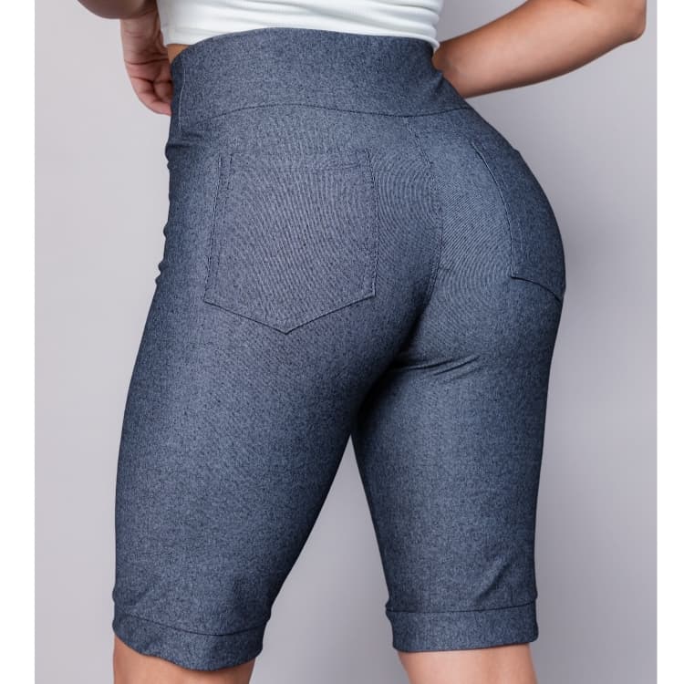 Shorts Jeans Fake  Feminino Cintura Alta Bermuda Colorida com Bolso Cotton Jeans Fake Cores variadas