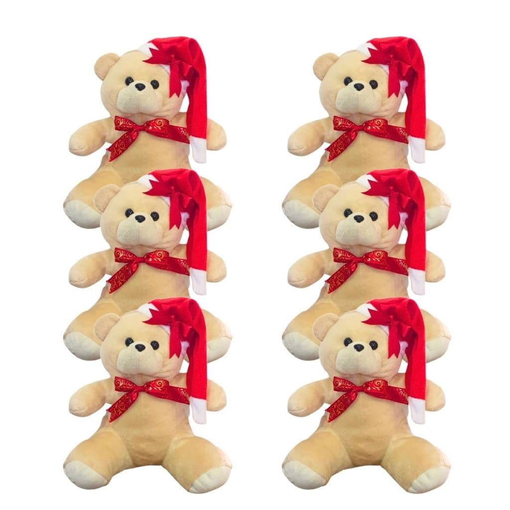 Kit Urso De Pelúcia Natalino Enfeite Decoração De Natal Papai Noel 20 cm