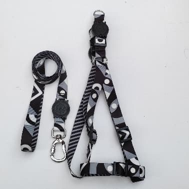 Coleira Peitoral Americano com preto com cinza Guia para Cachorro - LUXO