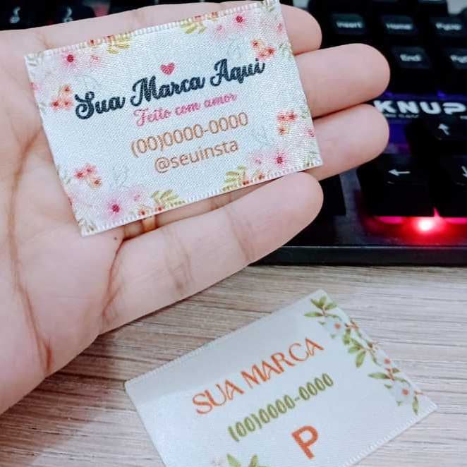 100 Etiquetas de Cetim 4x6 cm  Seladas