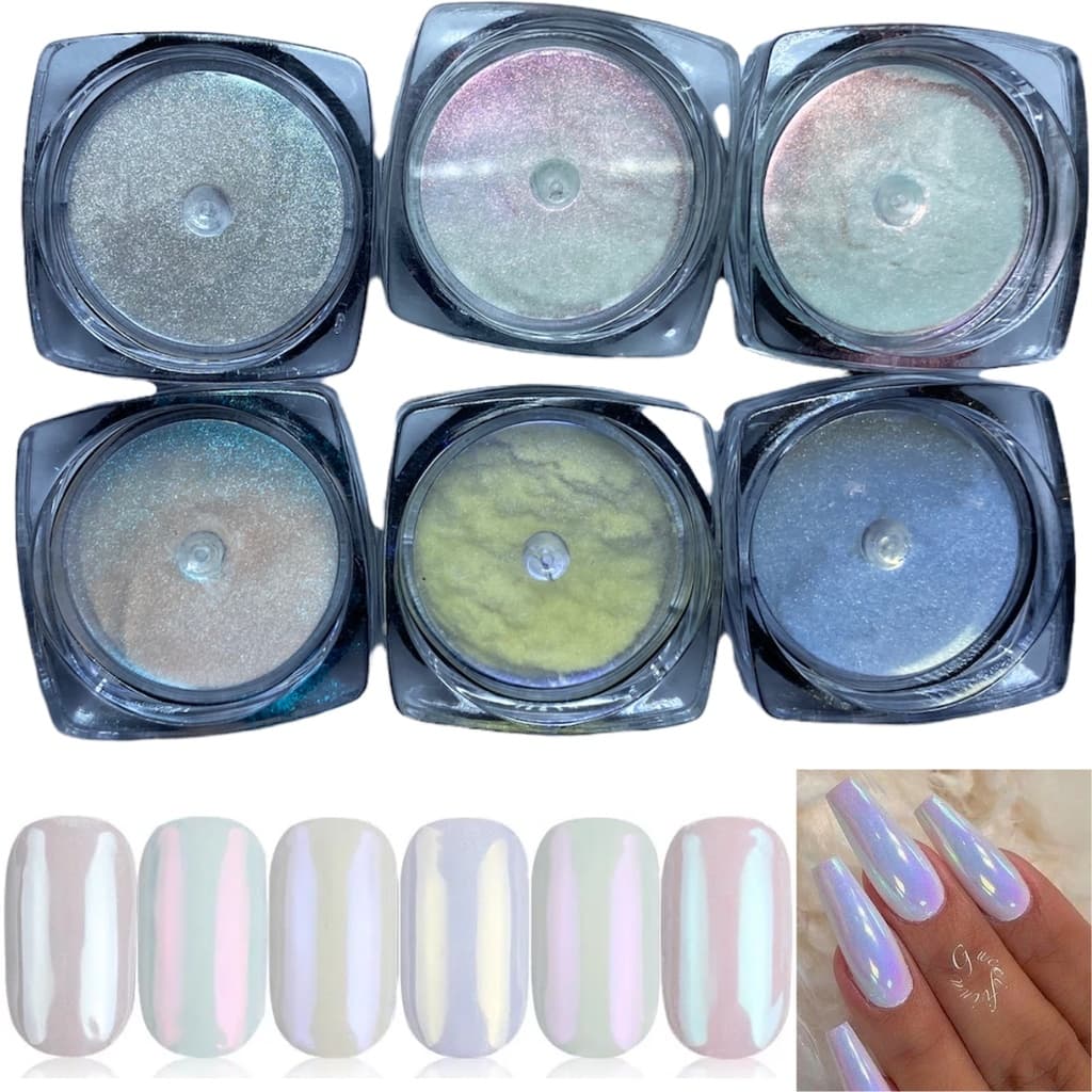 Kit 6 Pó Sereia Cromado Decoração De Unhas E Maquiagem