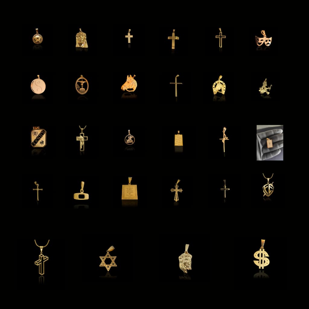 Pingente Banhado Ouro18k São Mais de 30 Modelos Face de Cristo - Cifrão - Tudo Posso - Estrela Davi - Cruz - Medalhão - Verssacis - Pai Nosso - Jesus - Time - Cruz Pai Nosso - Senhor é Meu Pastor - Cavalo - Letra Fé _ Escudo Fé - São Jorge - Chora Agora