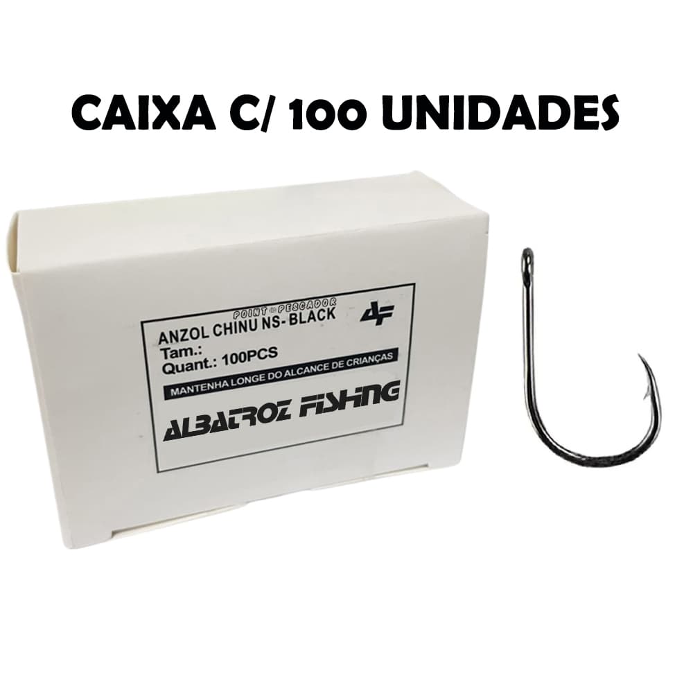 CAIXA C/ 100 ANZOIS DE PESCA CHINÚ BLACK ALBATROZ FISHING VÁRIOS TAMANHOS