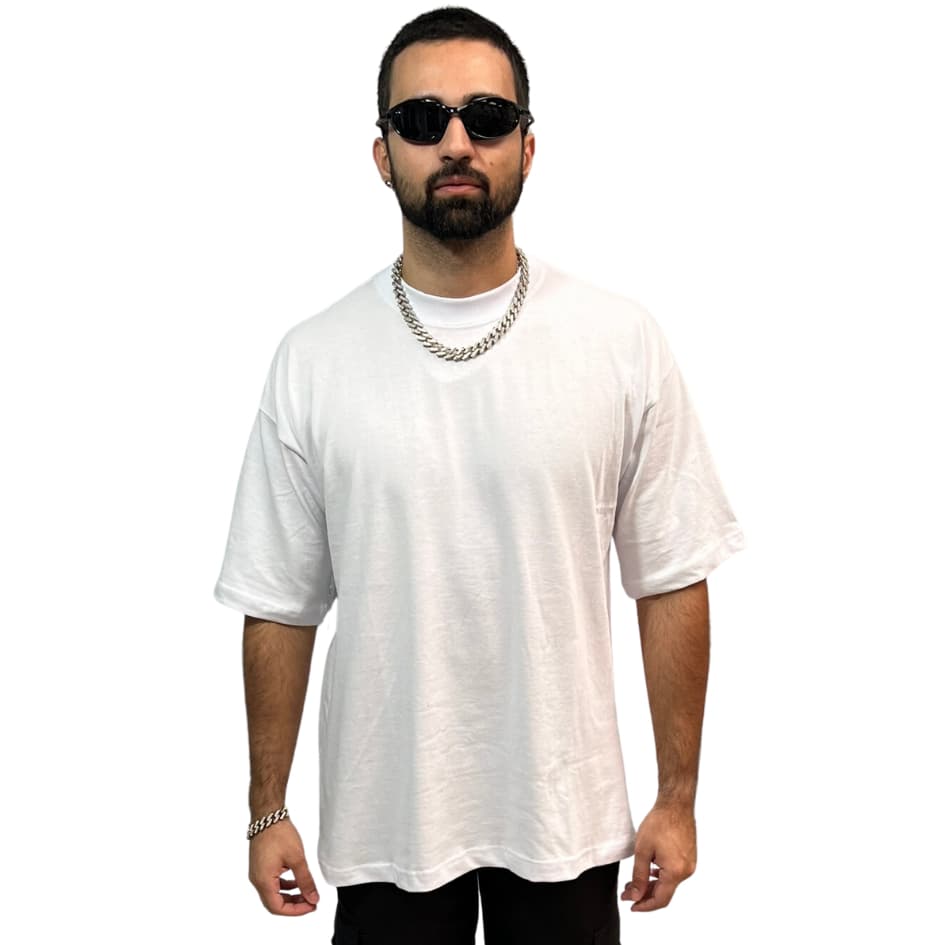 Camiseta Oversized Branca Masculina Algodão Premium