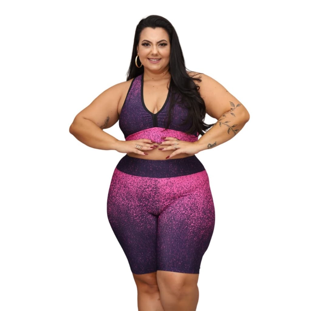 Conjunto Fitness Bermuda Top Nadador Degrade Plus Size