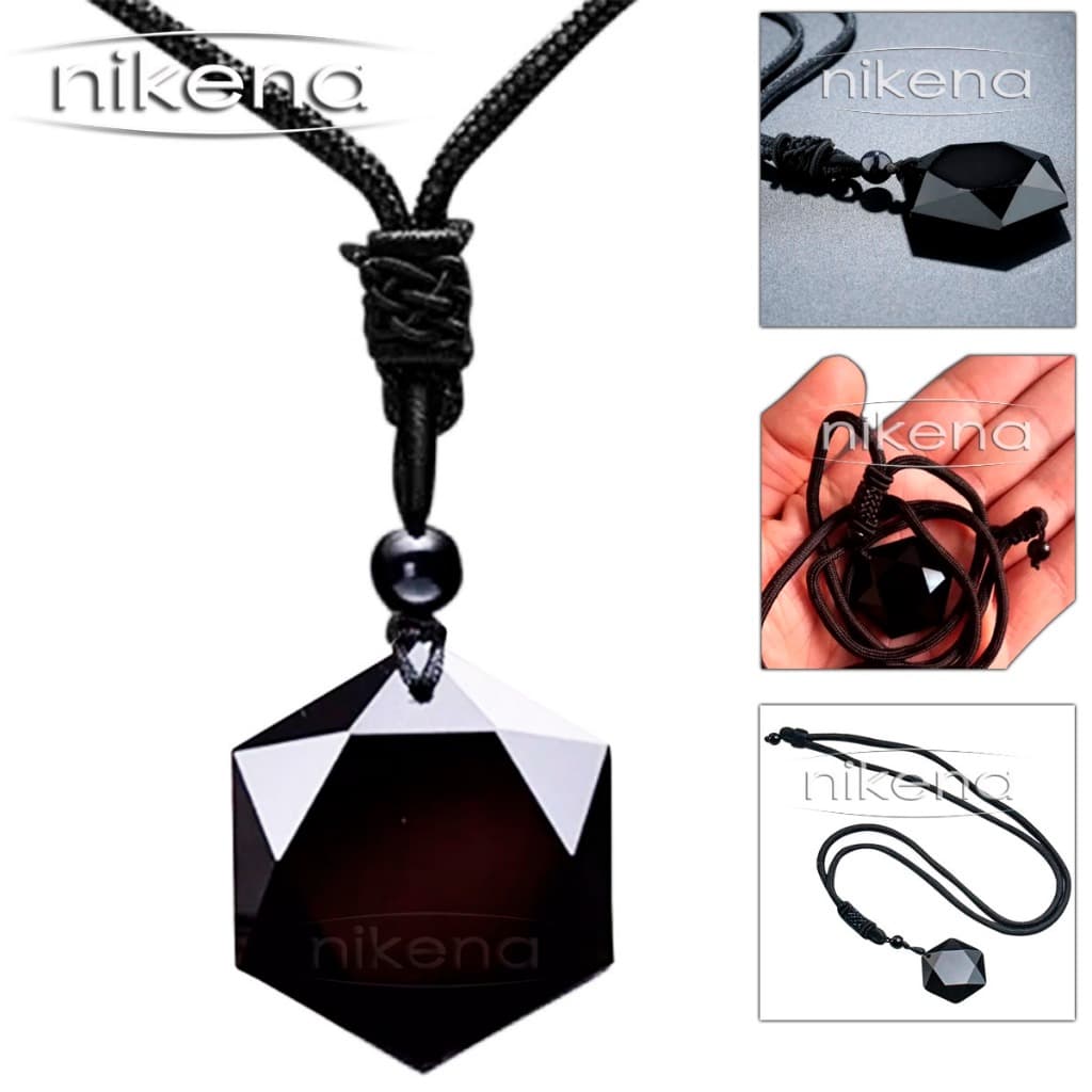 Colar de Pedra Obsidiana Negra em Hexagrama :: Natural :: Estrela Hexagonal