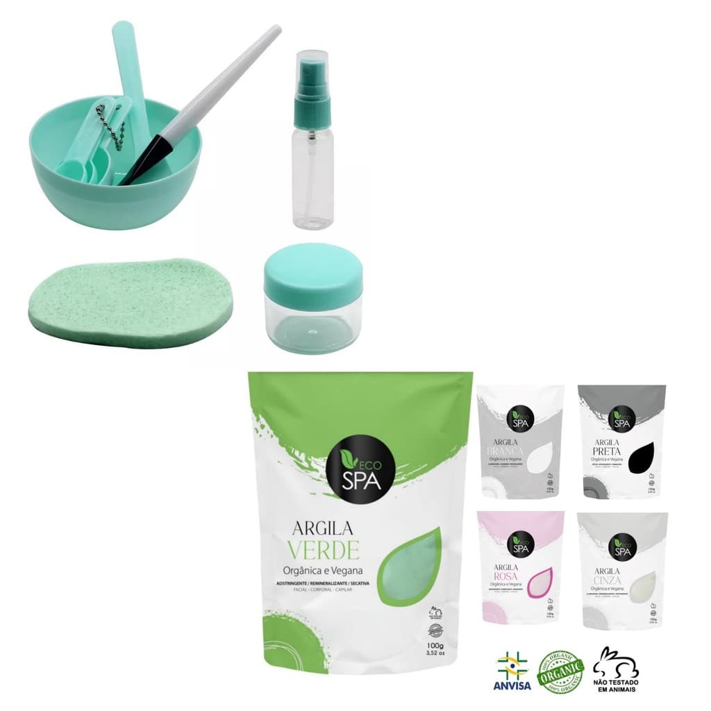 Argila Skin Care - 5 Cores - 500g - Verde - Preta - Branca - Rosa - Cinza