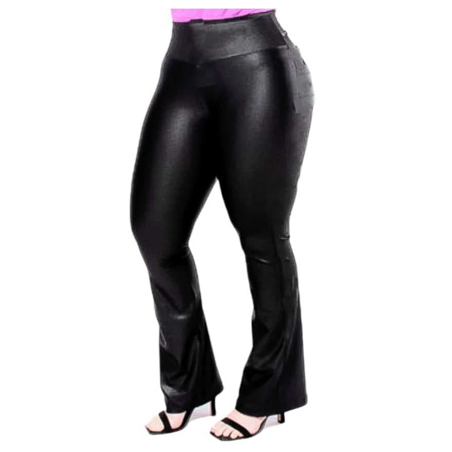 Calça Flare Bailarina Plus Size Em Cirrê Couro Com Brillho Tecido Ultra Grosso G1 G2 G3 G4