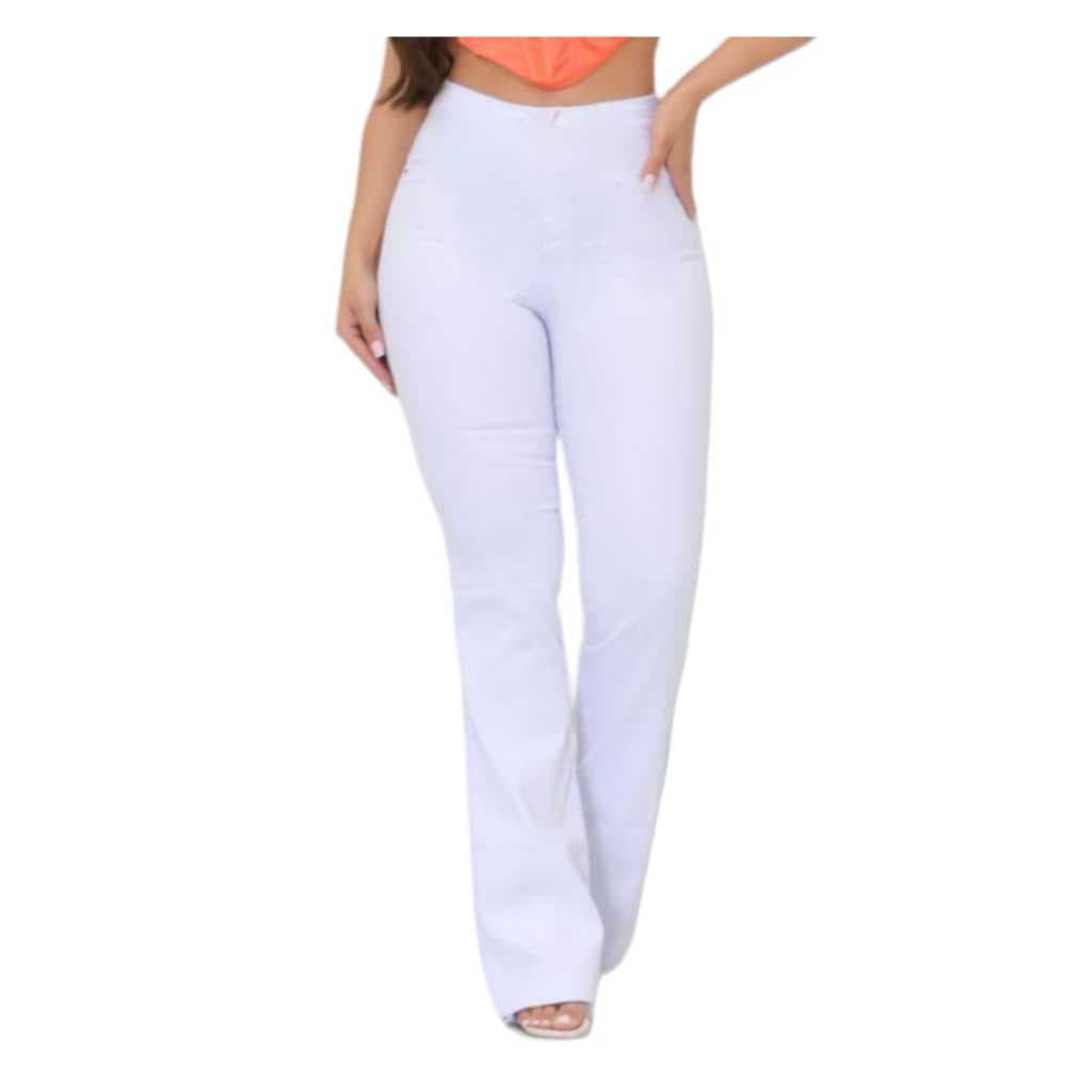 Calça Flare Branca Bailarina Enfermeira Esteticista Cos Alto Grosso