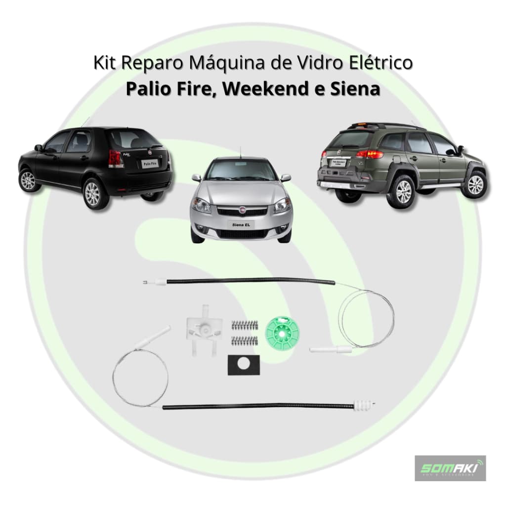 Kit Reparo Máquina de Vidro Elétrico Porta Dianteira Palio Fire, Siena e Weekend