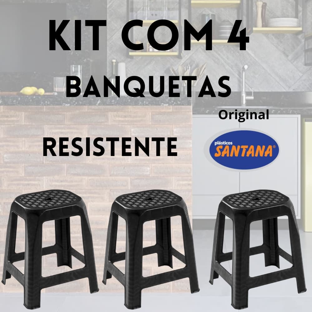 Kit 4 Banqueta Plástico Resistente Banco