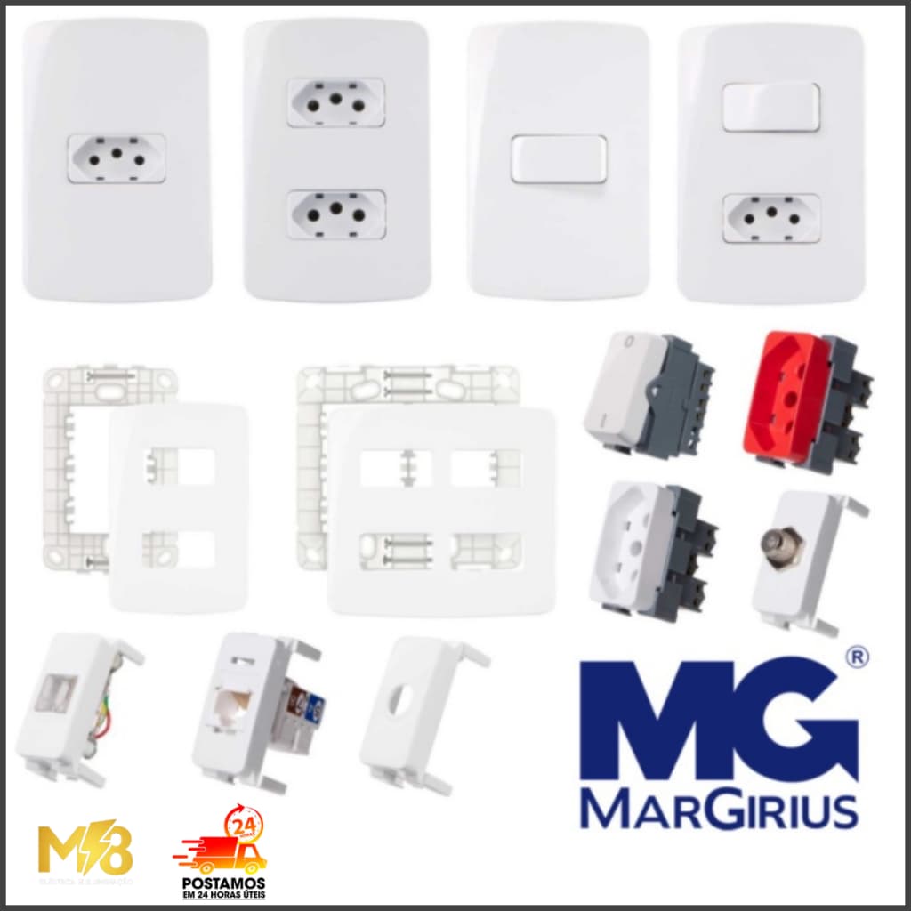 Tomadas 10A 20A Teclas Placas Furo Tv Interruptores Simples Paralelo Intermediário  Campainha B3