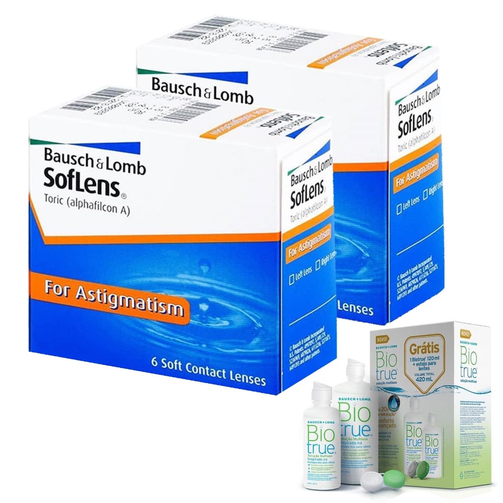 Lente De Contato Soflens 66 Tórica - Astigmatismo 2 caixas + Renu Bio True 420ML
