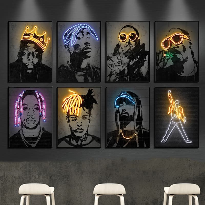 Quadro neon design rapper star posters 2pac hip hop cantores arte de parede casa sala de estar decoração