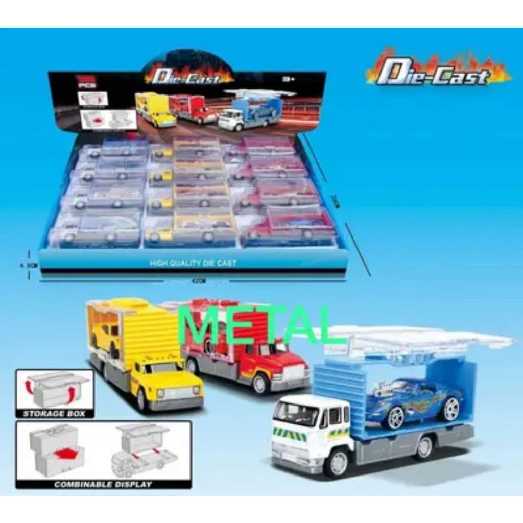 Brinquedo Carro Caminhao Cegonha Com Carrinho Dentro Metal e Caminhão com dinossauro