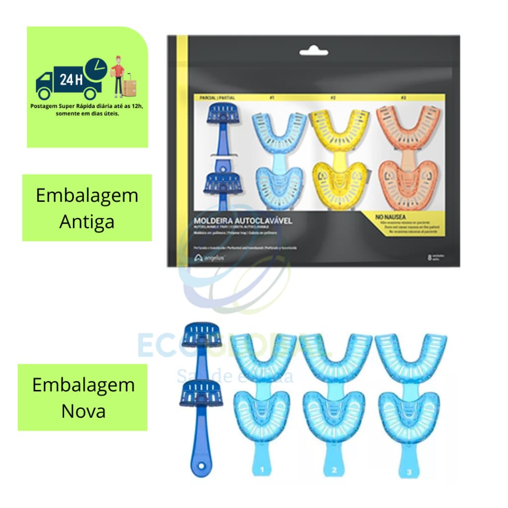 Moldeira Odontológica Perfurada Kit 8 Peças Autoclavável Superior e Inferior Angelus