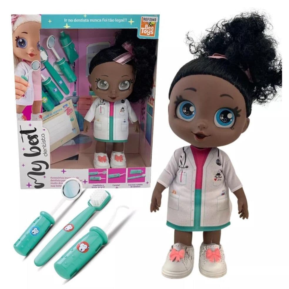 Boneca Dentista My Best Negra 32 cm Com Acessórios Emborrachada - Oferta