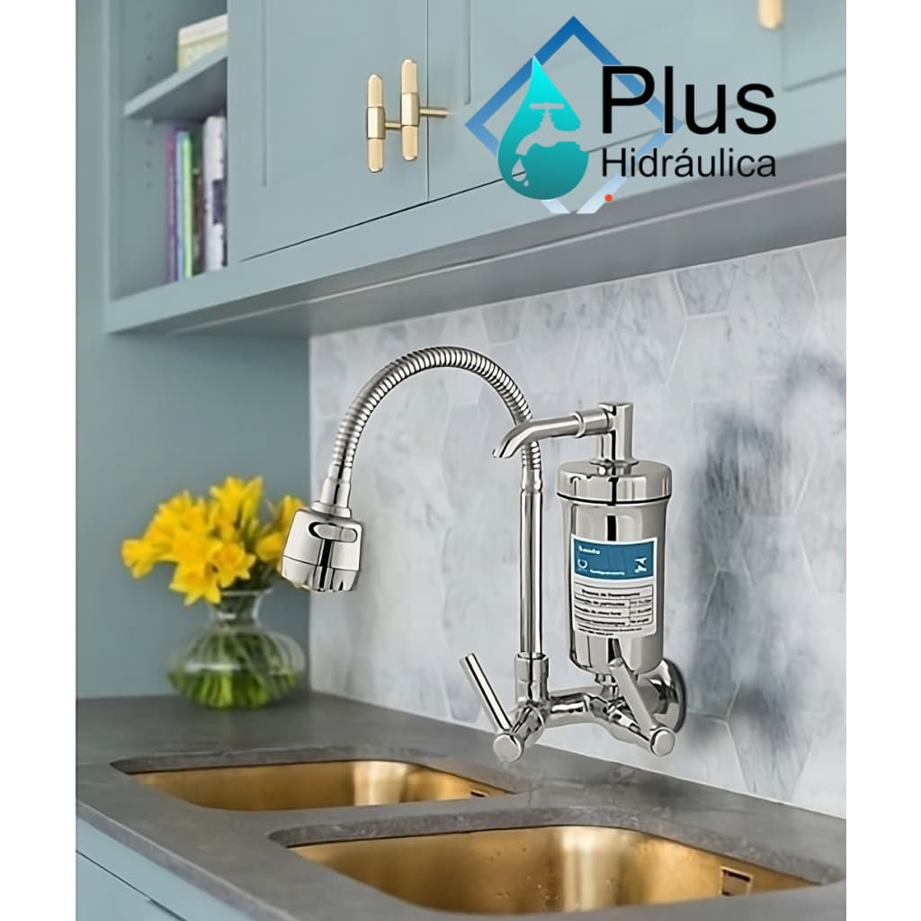 Torneira Com Filtro Gourmet Pia Cozinha De Parede Inox Metal