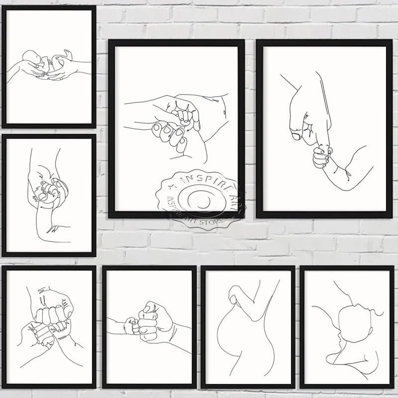 Quadro Família Poster Abstrato Print Baby Hands Wall Art  Nordic Picture para decoração de casa