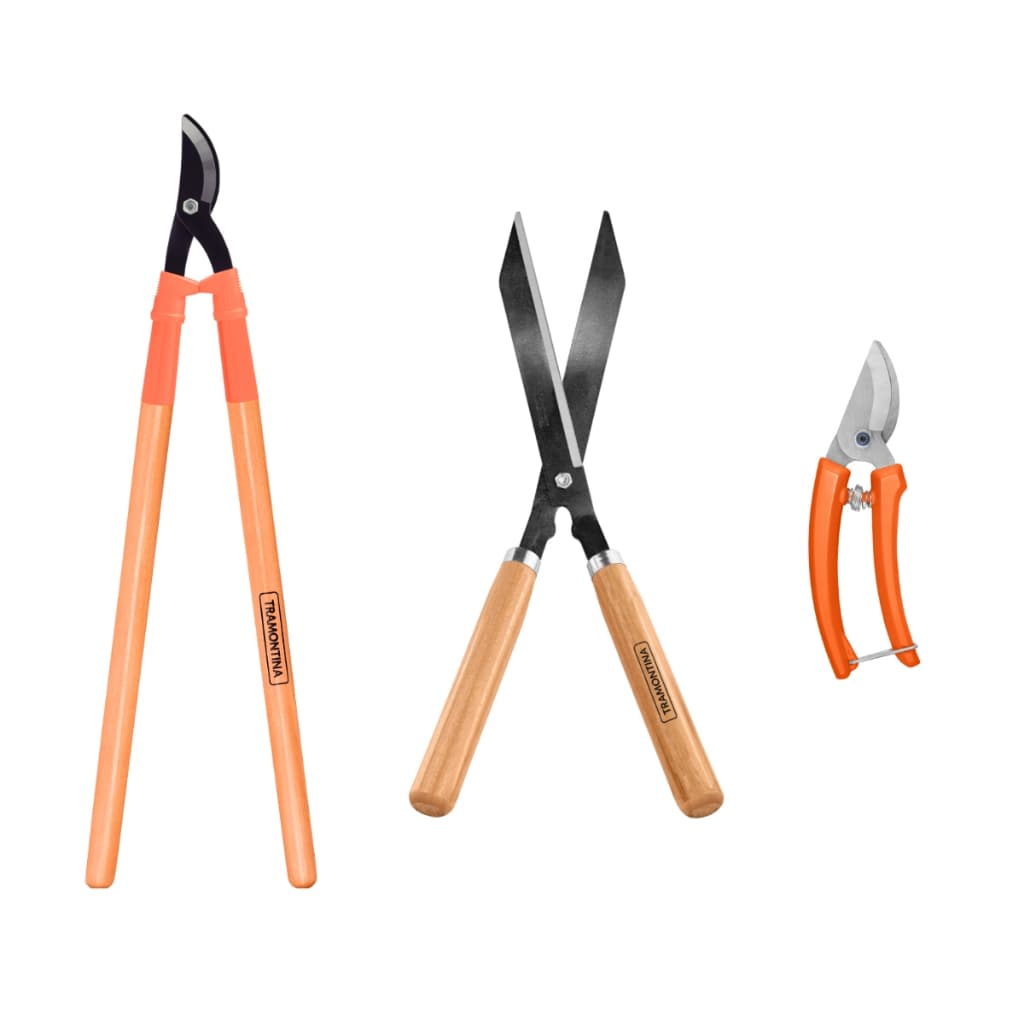 Kit P/ Jardinagem 3 Peças Tramontina C/ Tesourao de Poda 60cm + Tesoura de Grama e Tesoura de Poda