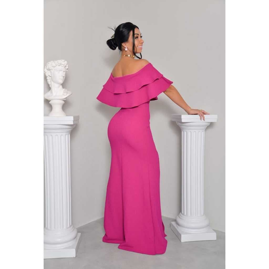 Vestido Feminino Festa de Casamento para Madrinha Longo Tecido Lurex Tomara que Caia Ombro a Ombro Babado Duplo Brilho