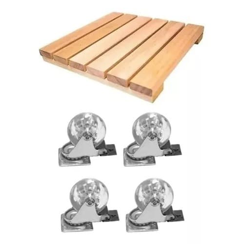 Deck De Madeira Com Rodas Suporte Para Vasos Com 4 Rodinhas Com Trava 35mm