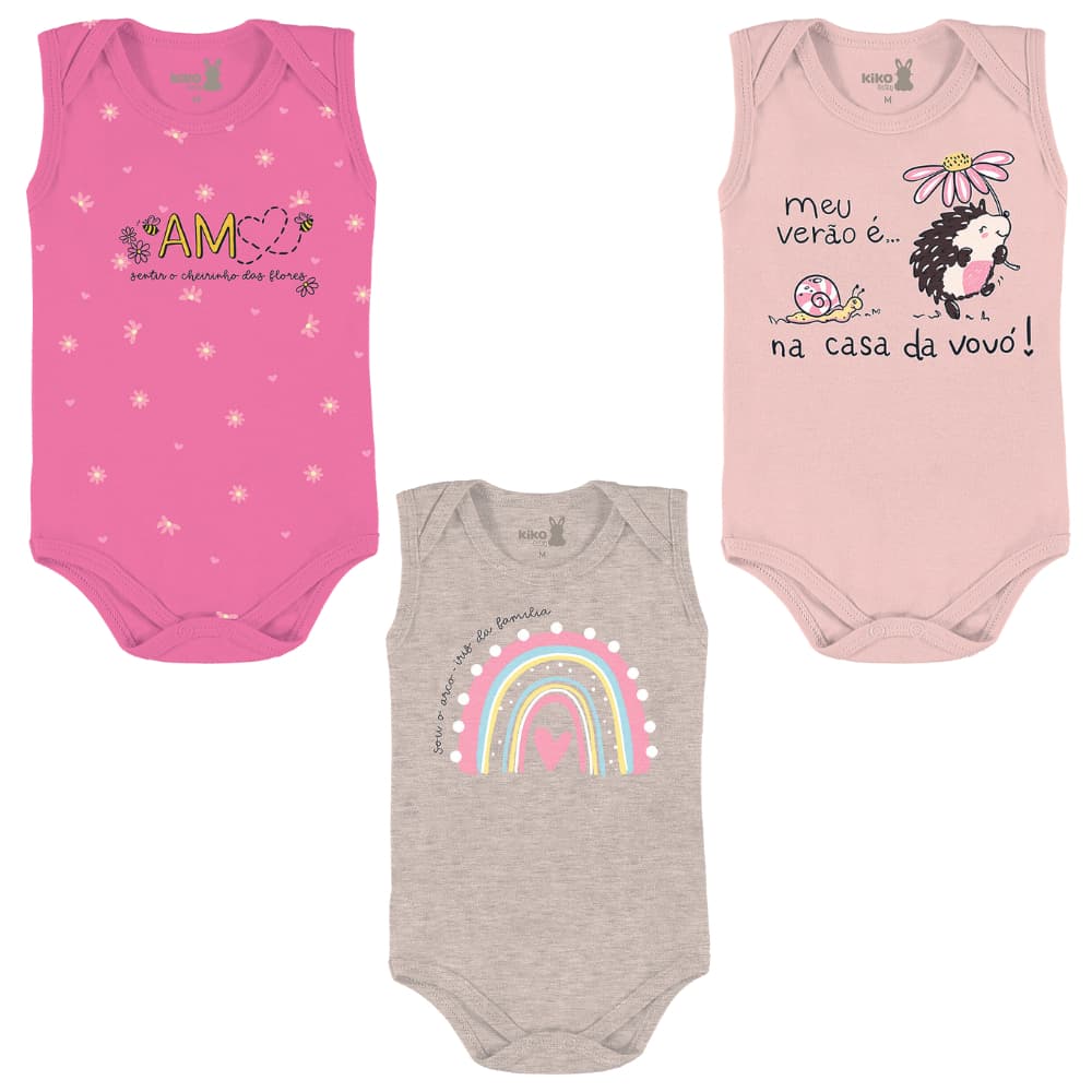 Body Frases Kiko E Kika Bebê RN Menina Bory Bebe Arco Iris Vovó Bori Feminino Baby Ref 10244