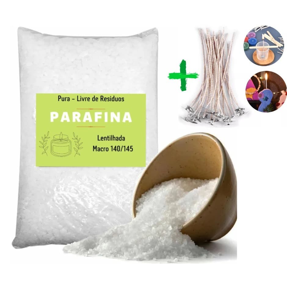 Kit Parafina Pura Lentilhada + 10 Pavios 10cm para Velas