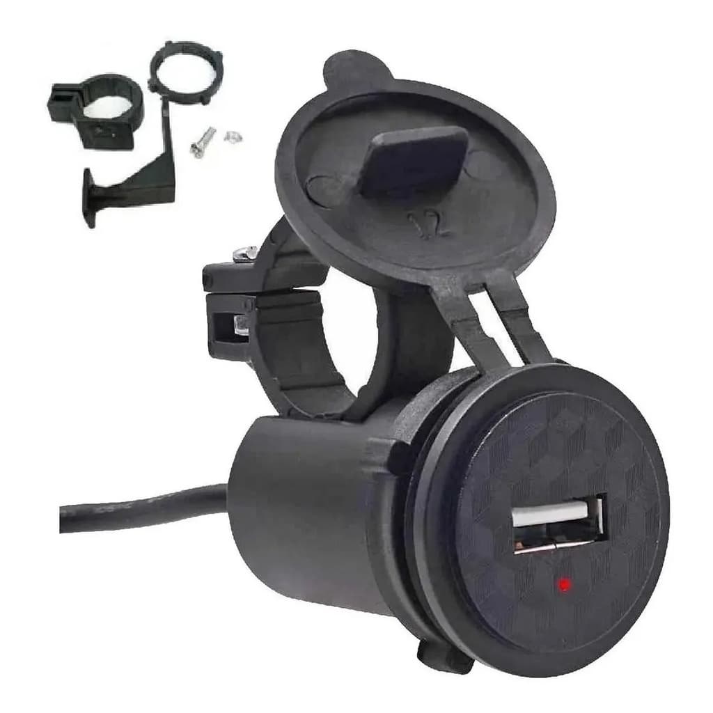 Carregador USB Para Motos Gps Tomada Usb Fixa Espelho E Guidao