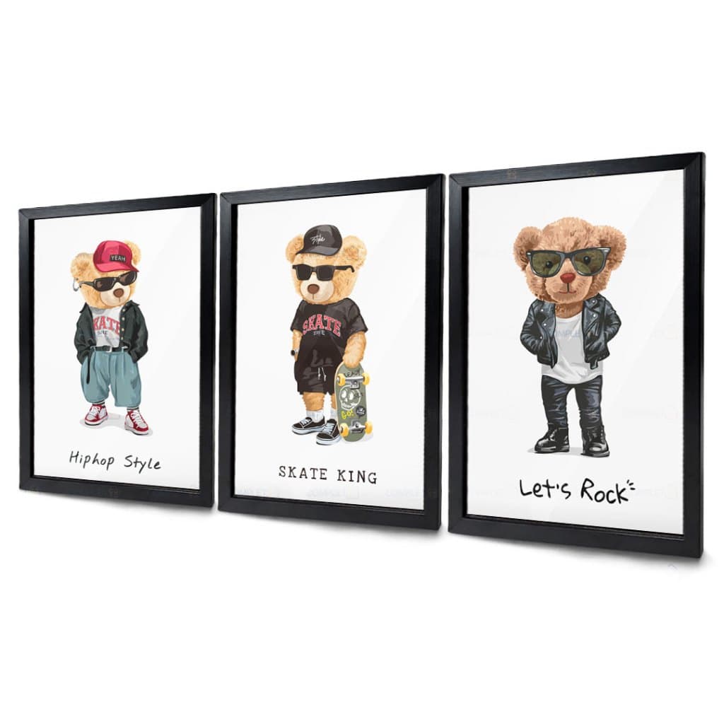 Quadros Urso Hiphop Skate e Rock Moldura Com Vidro