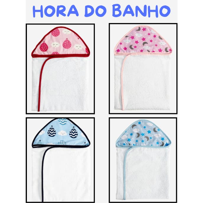 Toalha de Banho Bebê Com Capuz Várias Estampas