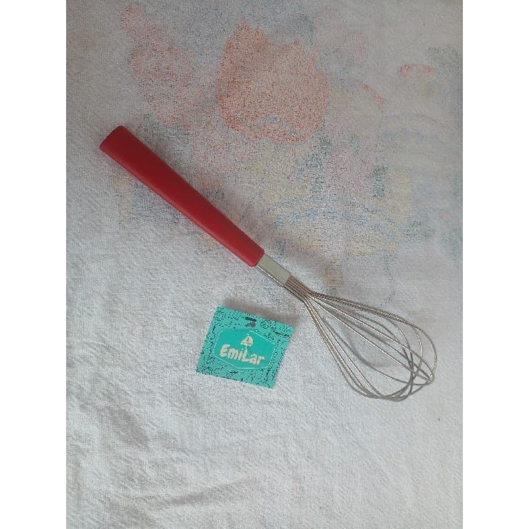 Batedor de Ovos Fue Manual Aço Inox Clara em Neve Coberturas Bolo Fouet 25cm cabo vermelho
