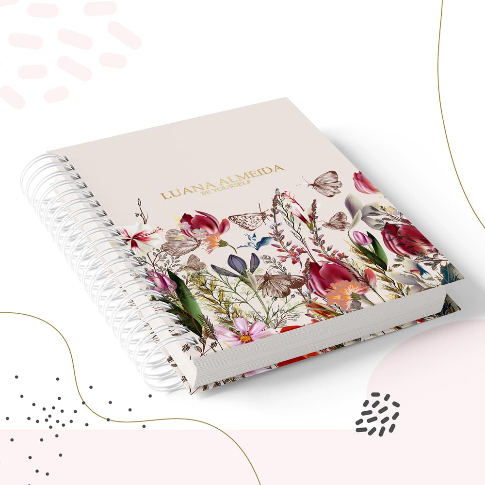 Caderno Personalizado Pautado Floral Borboleta Pautado