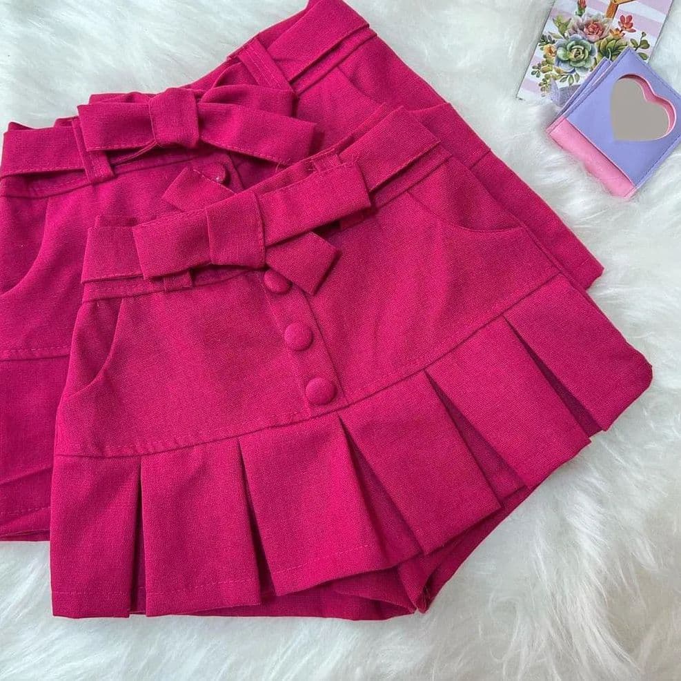 Shorts Saia Infantil Franjinha Botões e Bolsos Laterais Menina Estilosa Confortável