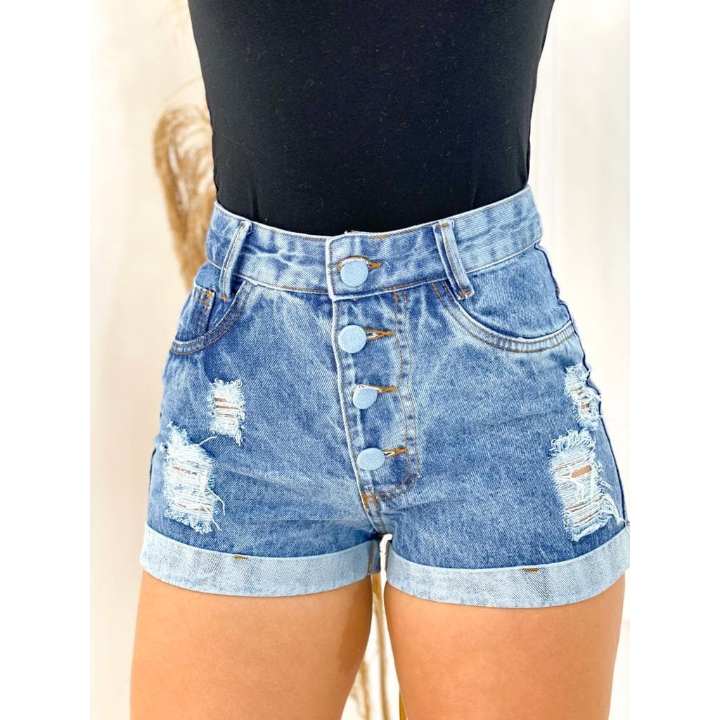 Short Jeans Feminino Bermuda Destroyed Jeans Premium Da moda Short curto Short Jeans Feminino Cintura Alta Modelo Detonado