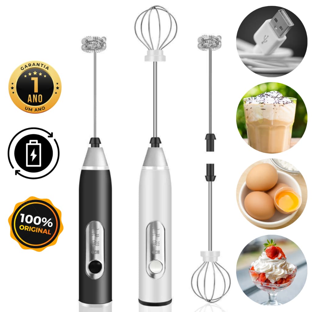 Batedor Misturador Mixer Elétrico para Bebidas Leite Café Clara de Ovos 2 em 1