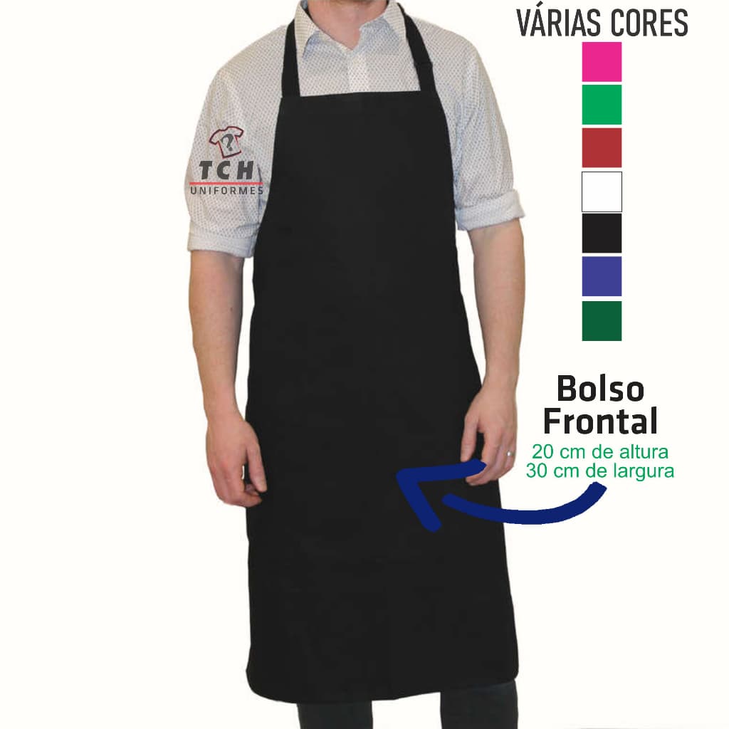 Kit 10 Avental de Cozinha e Churrasqueiro Liso com Bolso Cores Variadas Tecido Oxford Premium