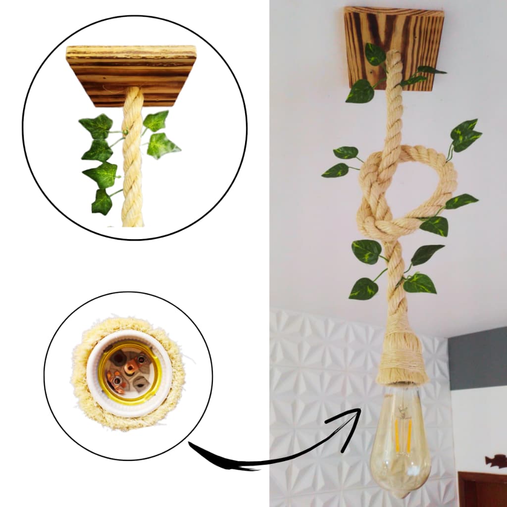 Luminária Pendente Rústico Lustre Teto Corda Sisal 1m