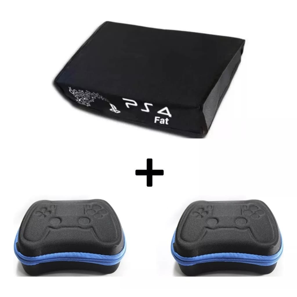 Kit (1) Capa Antipoeira Console PS4 FAT + (2) Cases Estojo Bolsa Controle Dualshock PS4