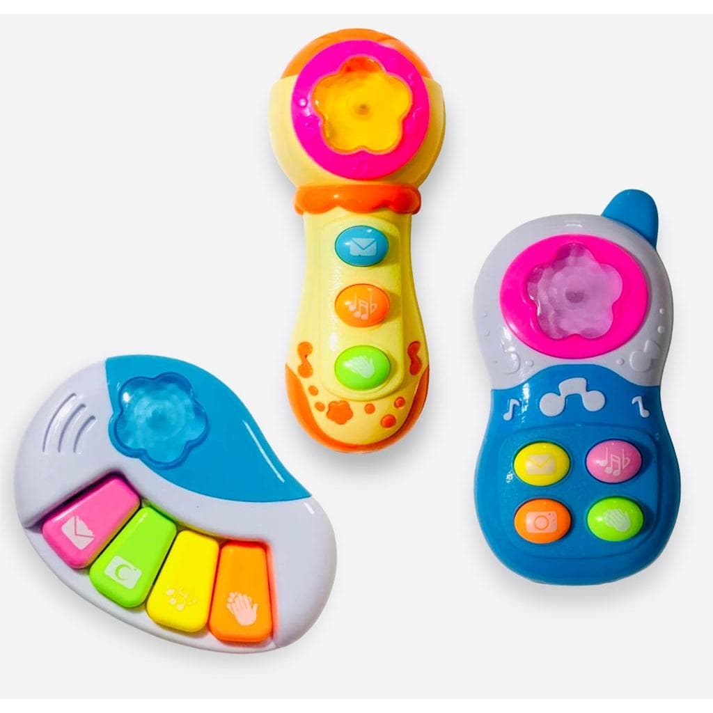 Brinquedo Infantil Piano Celular Microfone para Bebê Criança Baby com Luz e Som Brilha Música