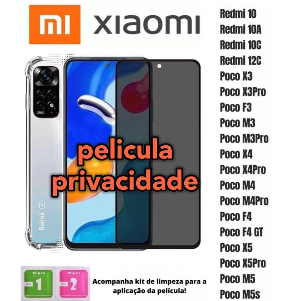 Película Privacidade Xiaomi Poco X3 Pro//F3/M3/X4/X5/X6 5G/M3 Películas de Vidro