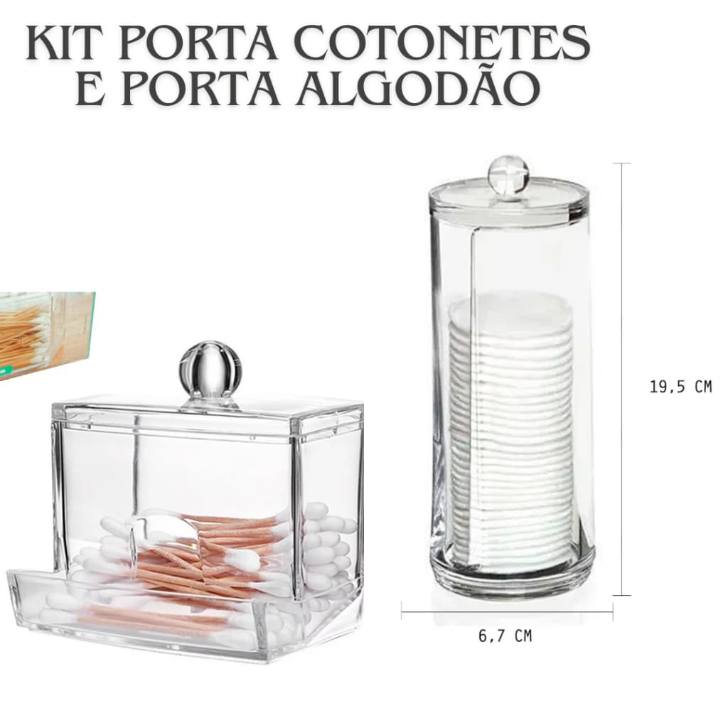 KIT HIGIENE PORTA COTONETES E ALGODÃO BANCADA ORGANIZAÇÃO HIGIENE