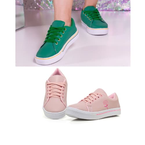 Kit 2 Tênis Feminino Casual Baixo Sapatênis Moda Confort Com Glitter Macio e Confortavél