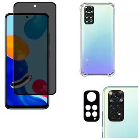 Kit Para Xiaomi Note 11/Note 11S  Película Privacidade + Capa Capinha Anti Shock+Pelicula Camera 3D