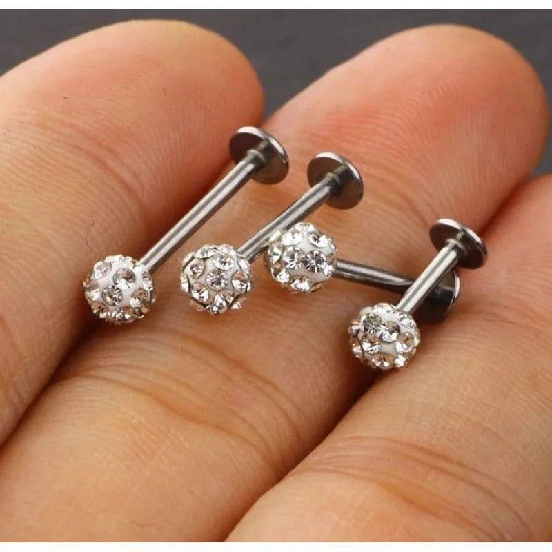 Piercing Labret Tragus Medusa Queixo 8mm Multi Strass Ponto de Luz Aço Cirúrgico