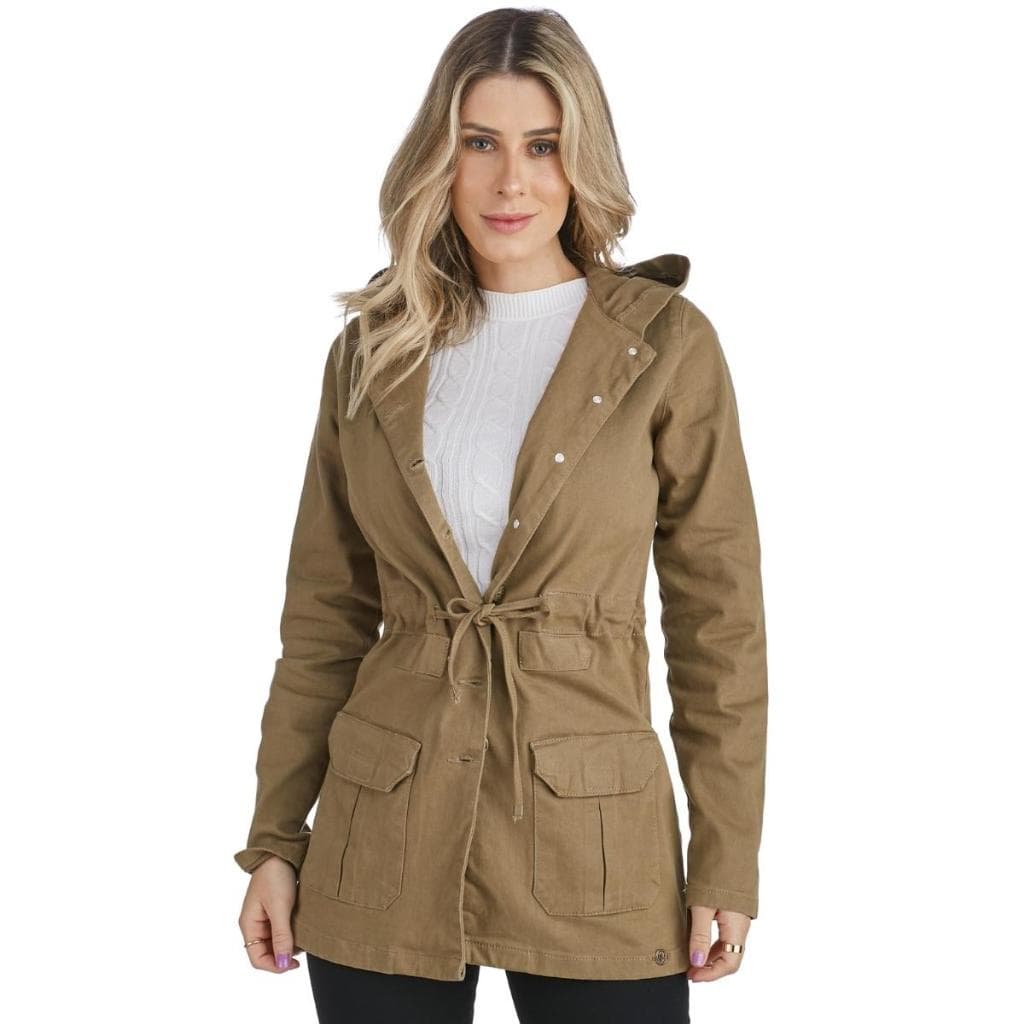 Jaqueta Jeans HNO Jeans Parka Premium Com Capuz Caqui